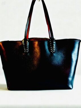 Christian Louboutin Black Leather Tote with Studded Strap Details